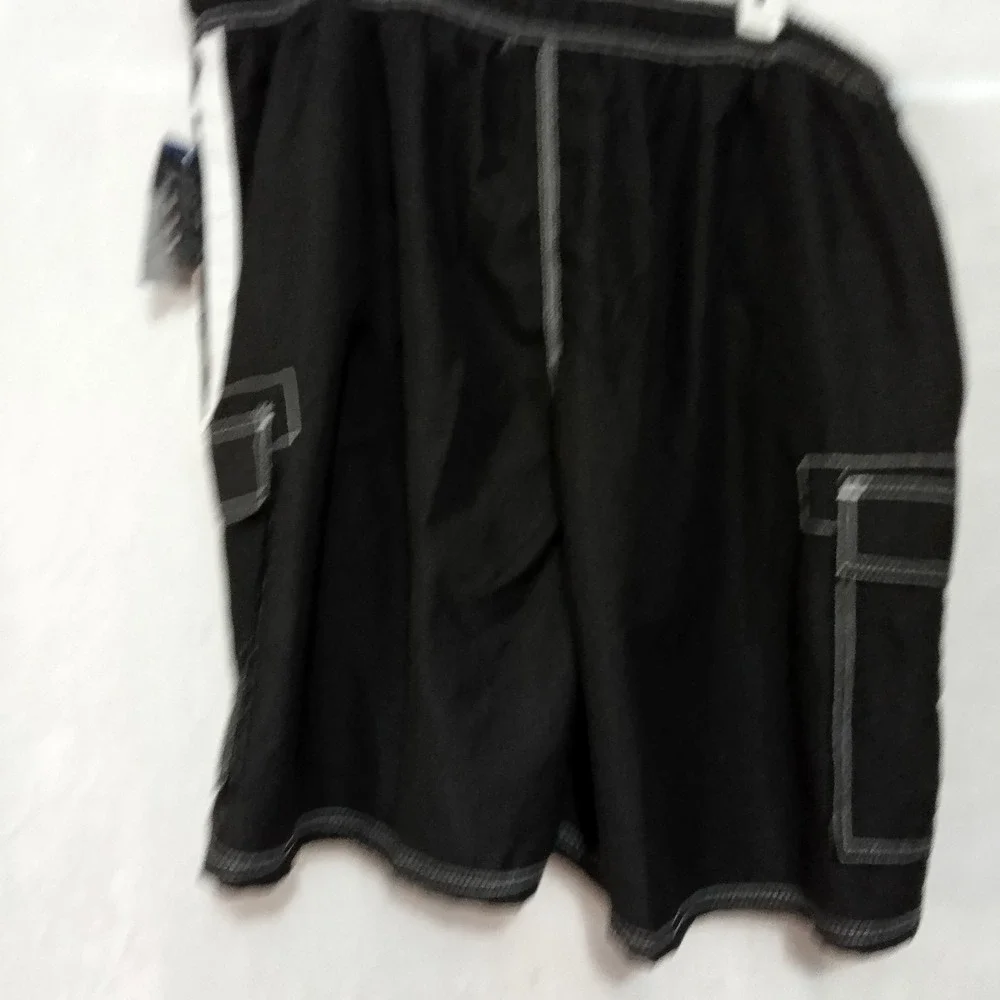 Kanu Surf Mens Barracuda Cargo Board Shorts Black White UPF 50+ 4X NEW